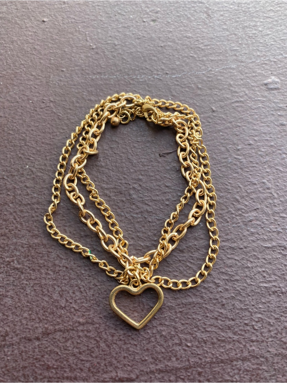 Gold-Tone Stainless Steel Heart Pendant Multi-Chain Stacker Bracelet